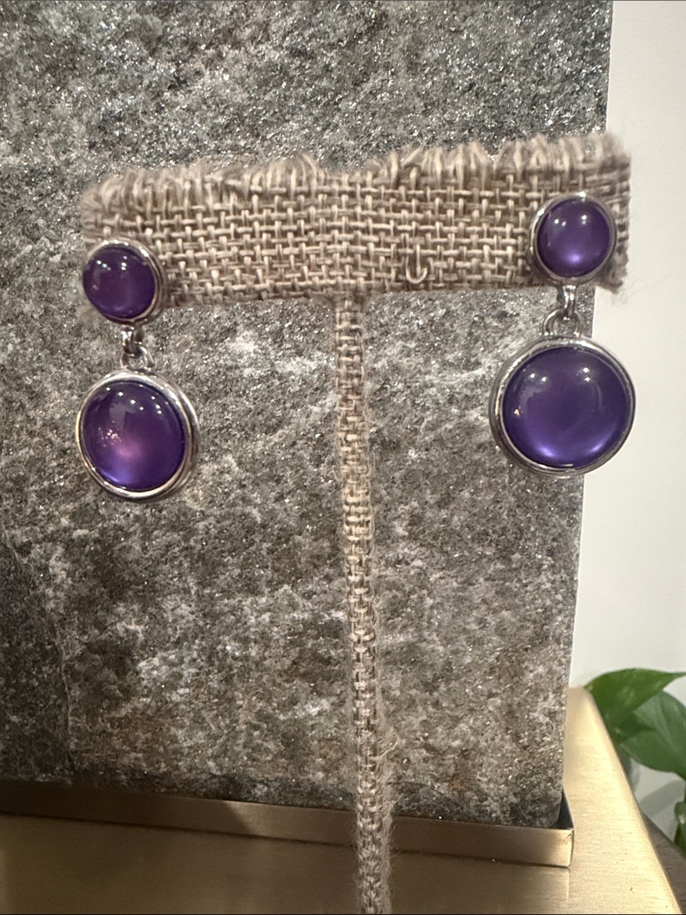 Purple Double-Drop Silver Earrings - Unbranded